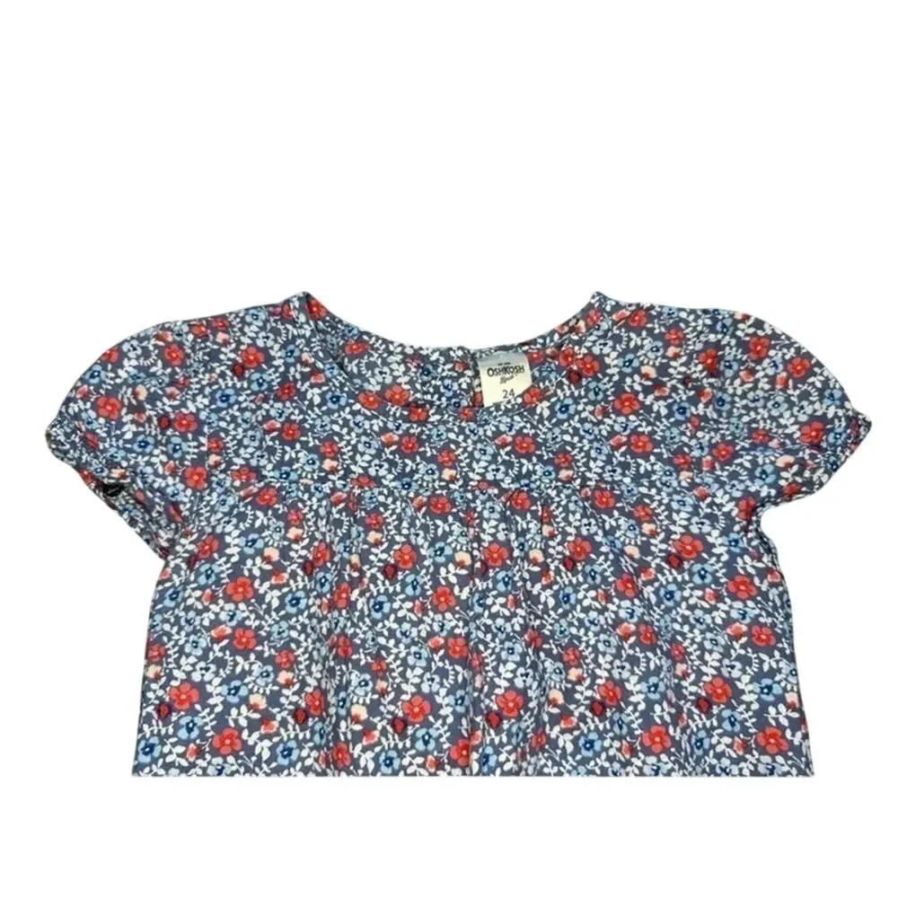 Oshkosh B’Gosh Girls 24 Months Blue, Red, White Floral Short Sleeve One Piece